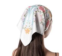 Catholic Veil Head Scarf - Bandana Style Chapel Veils Catholic Mass - Marian Floral Mantilla for Church, White, Large