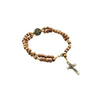 Catholica Shop Devotional Corded Prayer Beads Rosary Bracelet with San Benito St Benedict Medal and Crucifix. Made in Brazil, L, Wood, no gemstone