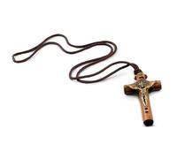 Catholica Shop Saint Benedict Medal Wood Crucifix Cord Necklace for Men & Women - Handcrafted Religious Pendant, Healing, Travel Protection, Perfect for Gifting on Special Occasions, Made in Brazil