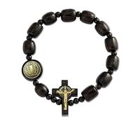 Catholica Shop Saint St Benedict Devotional Rosary Bracelet, Black Cherry Wood Bead - 2.5 Inch
