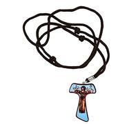 Catholica Shop Wooden San Francis Tau Cross Pendant Corded Necklace 1.6 Inch Long