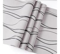 Cathpetic 3D Wave Stripes Glitter Wallpaper Silver Grey 9.5×0.53m,Embossed Roll for Living Room Bedroom Kitchen Front Room,Non Woven Fabric Wallpaper Luxury Modern Abstract