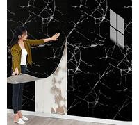 Cathpetic Black Marble Self Adhesive Wallpaper Peel and Stick Wall Panels 40 * 300cm 3 Roll,Thick Waterproof Insulating Wallpaper PVC Stick on Wall for Kitchen,Living Room,Bedroom,Ceilings,Bathroom