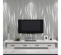 Cathpetic Grey Wallpaper 3D Wave Striped Features Metallic Non Woven Silver Grey Embossed Textured Wallpaper for Living Room Bedroom Kitchen Hallway Front Room,9.5×0.53m