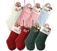 Cathpetic Personalized Mini Christmas Stockings,Custom Embroidered Name Xmas Knitted Stockings 9'',Family Decoration Stockings Set for Fireplace Christmas Party（Knit-A2-Mini,5Pack）
