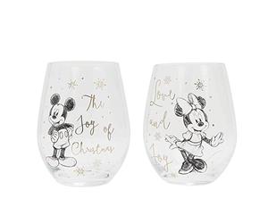 Caths Direct Disney Set of 2 Christmas Wine Glasses Mickey & Minnie Mouse