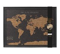 Caths Direct Framed Small Travel Board World Map with Marker Pins Dark Brown Colour