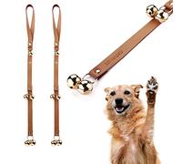 CATHYLIFE Leather Dog Doorbells for Door Knob/Potty Training/Go Outside, Length Adjustment Copper Dog Bell, Housetraining Hanging Bell, Brown Leather Golden Bells - 2 Pack