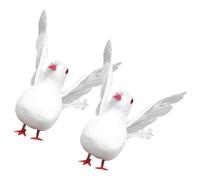 CATIEBYE 1 Pair Artificial Dove Decoration Lifelike Feather Design, Compact and Portable Simulation Bird Ornament for Halloween and Holiday Parties, White Foam and Plastic Material