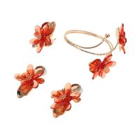 CATIEBYE 1 Set Bride Earrings Bridal Wedding Jewelry Earring Bracelet Ring Set Prom Costume Jewelry For Women And Brides Red