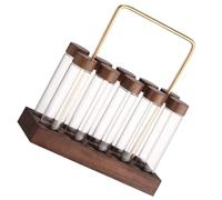 CATIEBYE 1set Coffee Bean Storage Tubes with Wood Stand Glass Coffee Vials with Lids Walnut Display Base for Kitchen Organisation