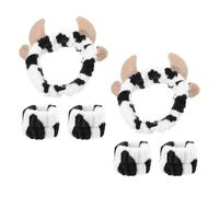 CATIEBYE 2 Sets Cow Print Spa Headband and Wristband Set for Women, Soft Plush Makeup Hair Accessories for Face Washing and Skincare