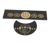 CATIEBYE 2pcs Decorative Tarot Holder Wooden Tarot Card Stand Rectangular and Moon Shape Elegant Altar Display Brackets Easy to Store for Bedroom and Bar