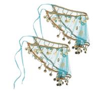 CATIEBYE 2pcs Indian Belly Veil Accessory Peacock Blue Tribal Tassel Breathable Retro Dance Costume for Women