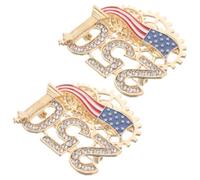 CATIEBYE 2pcs Patriotic American Flag Lapel Pins with Alloy Material and Sparkling Rhinestones, Rounded Design for Daily Wear and Educational Tools, for Independence Day and Fourth of July