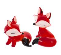 CATIEBYE 2pcs Red Glass Fox Statue, Tiny Little Glass Figurine Animals for Wedding Table Centerpieces and Household Enjoyment