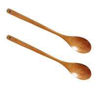 CATIEBYE 2pcs Solid Wood Cooking Spoons with Long Handles, Vintage Japanese Style Kitchen Utensils for Stirring and Mixing, Easy Cleaning Natural Wood Cooking Spoons