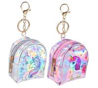 CATIEBYE 2pcs Unicorn Coin Purses with Keychain Bright Pu Zipper Wallets Cute Mini Pouches for Girls for Storing Change Cards and Small Essentials