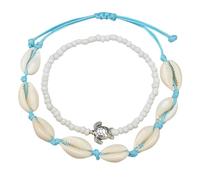 CATIEBYE 2Pcs Vintage Anklet Set with Shell Beads and Turtle Charms, Adjustable White Ankle Chains for Women’S Beach Jewelry and Decoration