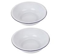 CATIEBYE 2pcs White Enamel Bowls Large Capacity Mixing Bowls with Easy Maintenance Classic Vintage Style Kitchen Washing Basins for Food Prep and Serving