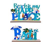 CATIEBYE 2pcs Wooden Alphabet Decors Creative Blue Wood Slice Ornaments Wear-Resistant Use Workmanship for Many Occasions Home Decoration