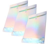 CATIEBYE 3pcs Holographic Document Bags with Tie Closure, A4 File Pouches for Storage and Organizing Receipts, Sturdy Hologram Paper Material for Students and Home Use