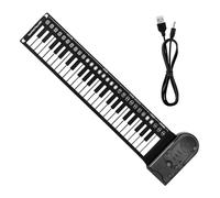 CATIEBYE 49-key Portable Electronic Hand Roll Piano Keyboard, Foldable Silicone Musical Instrument for Beginners and Children, Black with Built-in Speakers, for Home and Travel Use