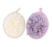 CATIEBYE 4pcs Exfoliating Back Towel Shower Balls Soft Foam Bath Loofahs Body Scrubbers for Men and Women Bathing, 2 Purple 2 Beige Shower Washcloths for Deep Cleansing and Gentle Skin Care