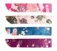 CATIEBYE 4pcs Japanese Style Double-layer Satin Hand Fan Sleeves Set with Floral Patterns Folding Handheld Fan Protective Pouch Lace Fabric for Summer Travel