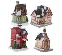 CATIEBYE 4pcs Xmas House Decor Adorable Resin Ornaments Fairy-tale Desktop Decorations for Living Room Bedroom Warm Lighting for Holiday Atmosphere Random Style