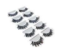 CATIEBYE 5 Pairs Natural Cross False Eyelashes Transparent Stem Lengthened Dense Wispy Lashes for Women Daily Makeup and Party Use