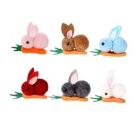 CATIEBYE 6pcs Easter Hair Clips Set Plush Small Rabbit and Carrot Hair Accessories Mini Clips in White Pink Red Grey Brown and Blue