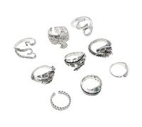 CATIEBYE 9pcs Vintage Alloy Finger Rings Open Adjustable Animal Design Retro Style Comfortable Fashion Jewelry for Women