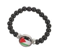 CATIEBYE Adjustable Black Beaded Wrist Bracelet with Palestine Flag Design Elastic Comfortable Fit for Men and Women Versatile Jewelry Accessory for Casual and Formal Wear