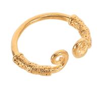 CATIEBYE Adjustable Embossed Open Cuff Ring with Gold Coating Ancient Chinese Mythology Inspired Punk Style Jewelry for Women Men Vintage Minimalist Hoop Band Symbolizing Luck and Success