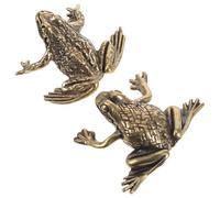 CATIEBYE Antique Brass Toad and Frog Figurine Set 2pcs, Golden Brass Craft Statues for Home Decor, Feng Shui Wealth Desktop Sculpture for Living Room and Office