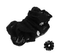 CATIEBYE Black Velvet Large Hair Scrunchie with Pearl Studs, Fabric Starry Sparkle Ponytail Holder for Women, Versatile Hair Accessory for Stylish Hairstyles