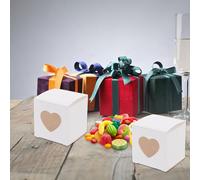 CATIEBYE Candy Boxes Mini White with Heart-Shaped Window, 50Pcs PVC Boxes for Wedding Favour and Party Supplies, 2X2X2 Inch Individual Cake and Sweet Containers