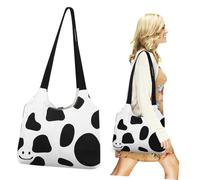 CATIEBYE Canvas Tote Bag for Women Large Cow Smile Pattern Grocery Shoulder Bag Lightweight Casual Handbag with Inner Pocket and Magnetic Snap Closure for Work Shopping Travel