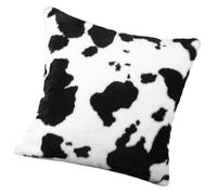 CATIEBYE Cow Print Plush Throw Pillow Cover Black Square Cushion Case for Sofa and Car, Decorative Home Cushion Cover with Soft Fur Texture