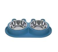 CATIEBYE Double Pet Feeding Bowls with No Spill Moat Design and Nonslip Base, Blue Pp Material for Medium and Small Cats Or Puppies, for Mealtime and Outdoor Use