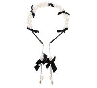 CATIEBYE Elegant Pearl Hair Band with Tassel and Bow Design, Comfortable Polyester Material, for Fashion Outfits and Daily Wear, Stylish Hair Accessory for Women