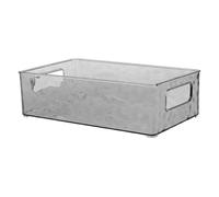 CATIEBYE Grey Rectangular Plastic Storage Box with Ice Pattern Texture, Freezer Organizer Bin for Kitchen and Pantry, Deep Freeze Fridge Storage Container for Home Use