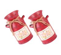 CATIEBYE Iron Flower Vases Elegant Rustic 2pcs Retro Vintage in Red Table Centrepiece and Home Decor for Fresh Flowers and Small Potted Plants for Country Rustic or Wedding Party
