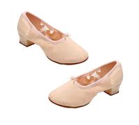CATIEBYE Low Heel Ballet Shoes for Women Soft Canvas Sole Dance Shoes for Yoga Folk Ballroom Jazz Lightweight Non-Slip Performance Footwear Comfortable Stage Dance Flats Beige