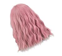 CATIEBYE Pink Short Bob Wave Wig with Air Bangs Soft Curly Shoulder Human Hair Cosplay Wig for Women Lightweight Fashionable Fancy Dress Party Accessory