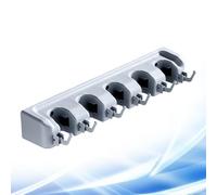 CATIEBYE Plastic 5 Pcs Mop Holder Wall Mounted Broom Hanger with 5 Buckles 6 Hooks Multifunctional Dual-use Mop Rack for Home Kitchen Bathroom Organizer