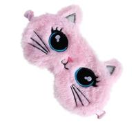 CATIEBYE Plush Cartoon Cat Eye Mask for Sleeping Ergonomic Light Blocking Sleep Blindfold with Elastic Bands Portable Cover for Travel Home Office Nap Pink