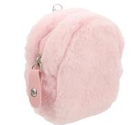 CATIEBYE Plush Keychain Pouch Small Cute Purse for Portable Mini Wallet with Soft Fluffy Material for Coins Earphones Keys Storage Charming Pink Design