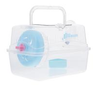 CATIEBYE Portable Acrylic Hamster Travel Cage with Handle, Small Pet Carrier Box for Hamsters and Rodents, Blue Frame with Base Suitable for Outdoor Use